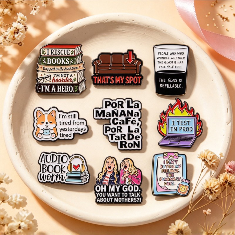 Tablet Cute Accessories - 귀엽고 재미있는 문구가 새겨진 에나멜 핀: